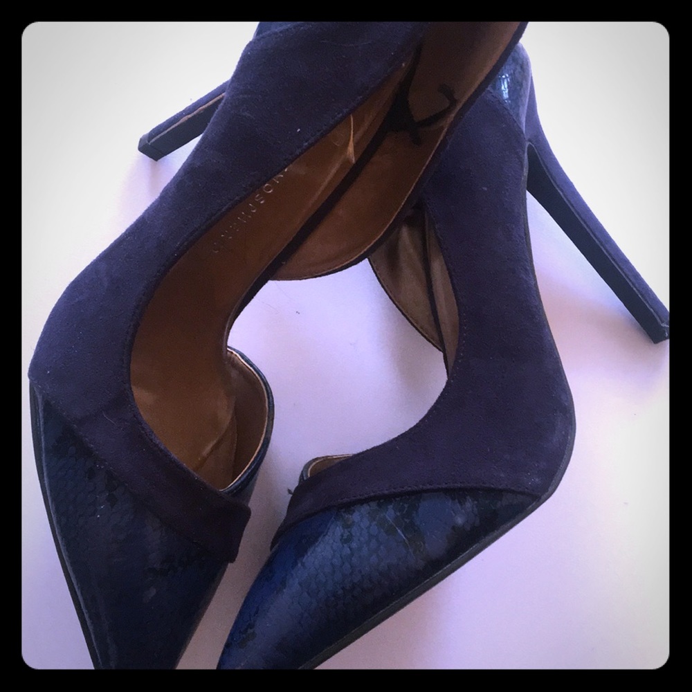 Royal blue suede and faux snake skin stilletos